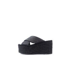Alohas Sandals 6.5 Black Jute Platform Espadrilles/Criss Cross / Wedges / Slides